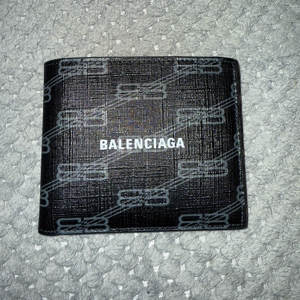 Balenciaga Square Folded Monogram Leather Wallet